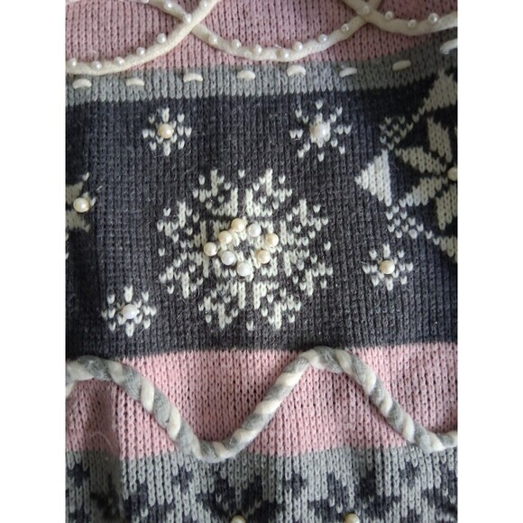 Vintage Maggie Lawrence Roll Neck Sweater Womens Large Snowflake Embroidery Pink - Picture 5 of 8